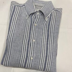 Brunello Cucinelli Blue and White Striped Shirt